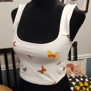 2 small butterfly crop tops NWT
